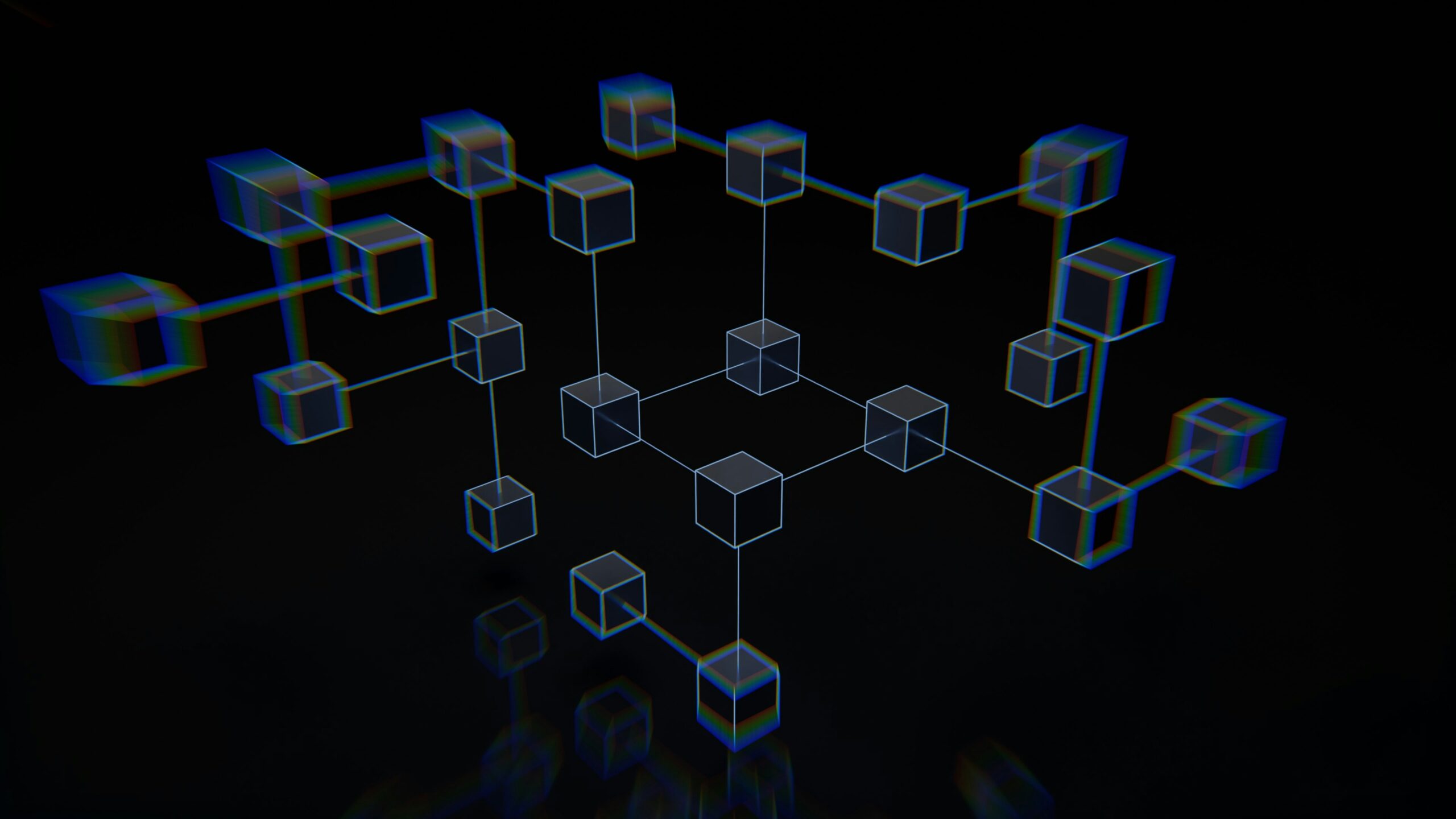 blocks floating in an empty black space with connections between some